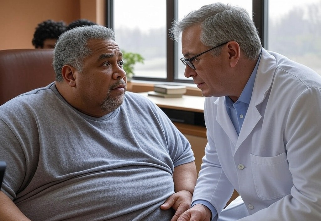 Dr. consultando a obeso